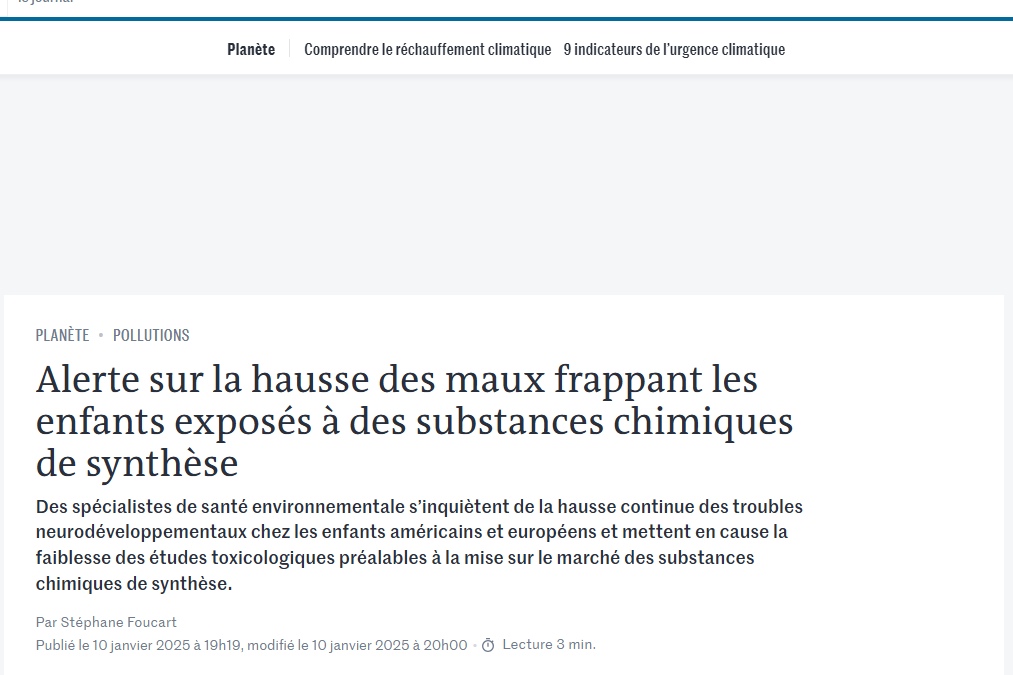 Alerte sur la hausse des maux frappant les enfants exposés à des substances chimiques de synthèse